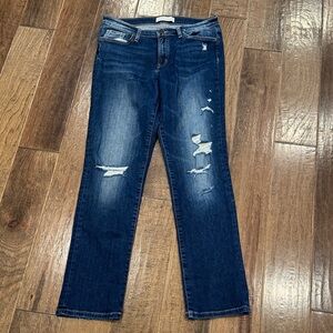 Flying Monkey Dark Blue Distressed Straight Leg Jeans 15” waist 29” inseam